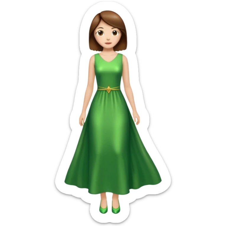 woman lshort brown hair green shiney long dress full body sticker