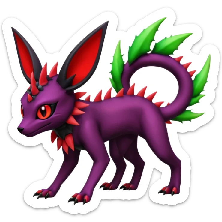 Dark Edgy Salandit-Leafeon-Umbreon-Fakémon-hybrid-creature (full body)  sticker