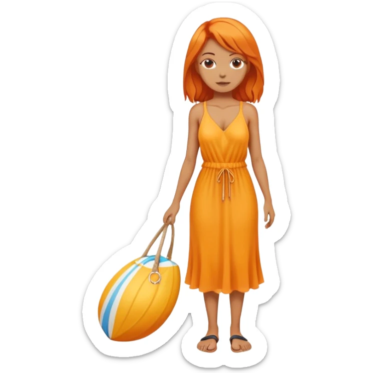 orange hair woman with beach outfit dress full body sticker