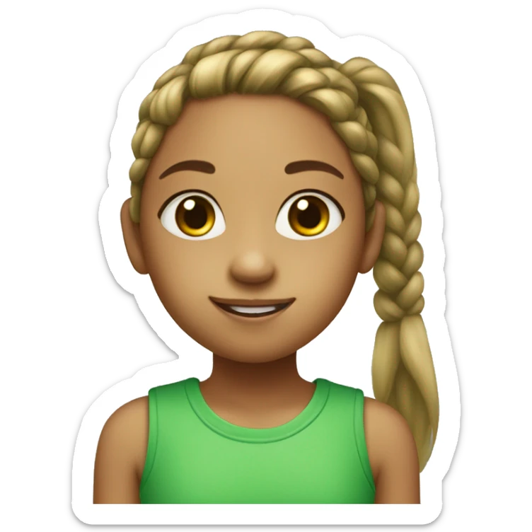 A girl 8 years old with a ponytail, favourite color green and freckles on it sticker