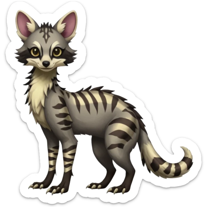 Feral Rare Fantasy dark tropical Vernid-Sergal-Genet-Trico-species by LiLaiRa, random markings, tufted tail, tufted ears, full body sticker