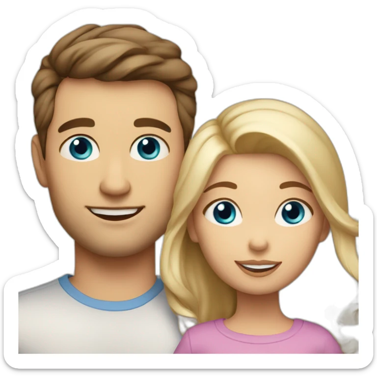 Brunette mom, dad,  2 years boy with blue eyes and 1 month blond baby sticker