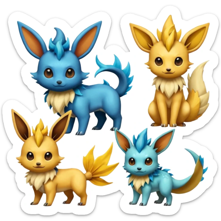 Eevee-Salandit-Vaporeon-Jolteon-Flareon-Fakémon-hybrid-creature (full body)  sticker
