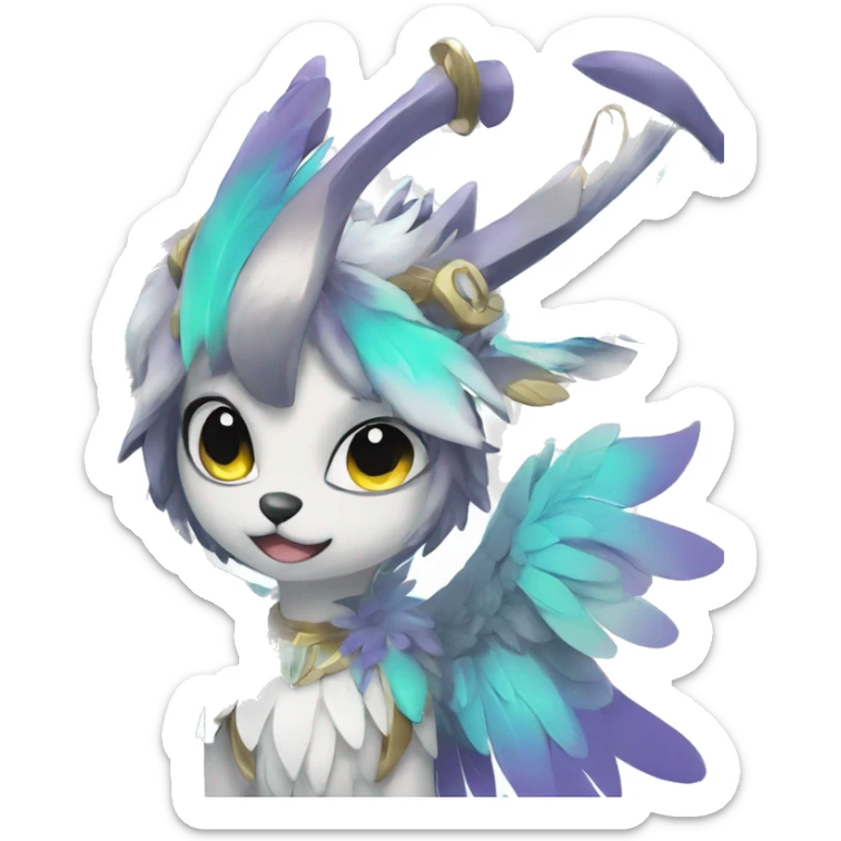 Anthro Sona Cool Edgy Cute Beautiful Colorful Shy Winged Shiny Fakemon-Fantasy-Creature Full Body sticker