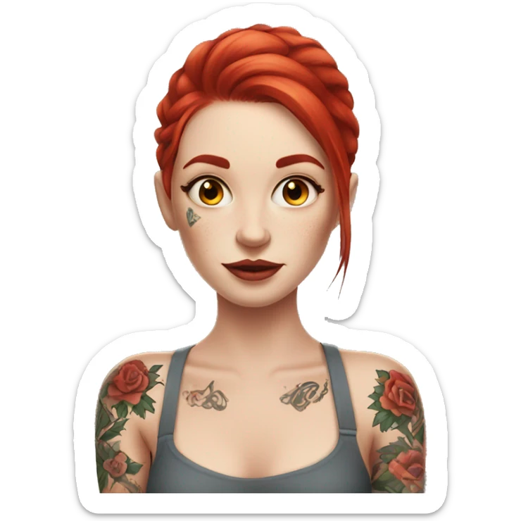 Beautiful girl with white skin, long red hair and arms tattoos sticker