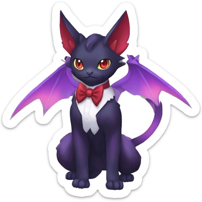 cool kawaii black purple red ethereal fantasy beautiful elegant nargacuga-Noivern-cat-Fakemon collar harness bow tie and bracers full body sticker