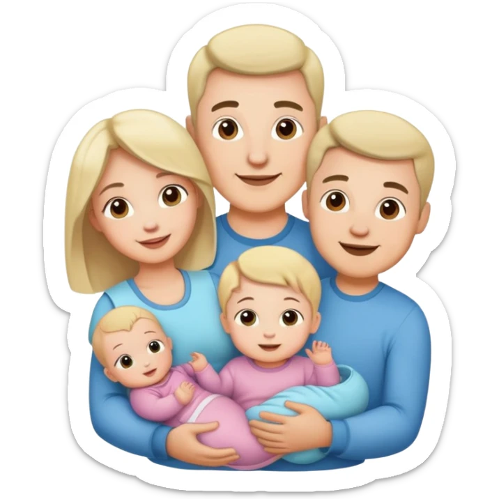 Mom dad twin babies (girl and boy) and a toddler (girl) happy family  sticker