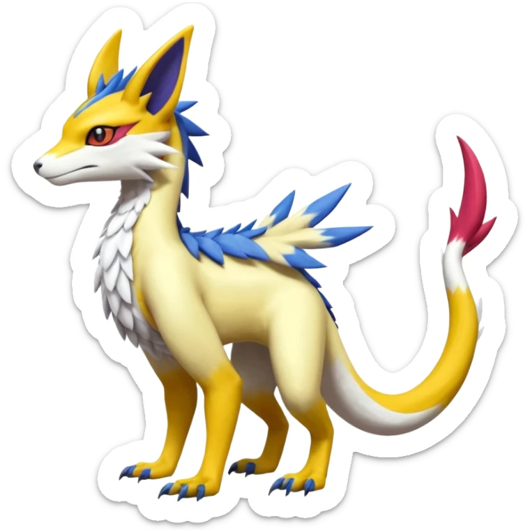 Colorful scaly flurry Latias-Vernid-Lombax-Renamon-Zeraora-Bastet-Fakémon-hybrid-fusion-creature, full body sticker