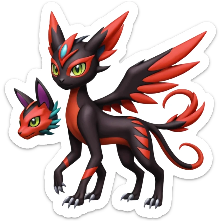 Colorful Cool Badass  Meloetta-Litten-Noivern-Guilmon-Darkrai-Pokémon-Fakémon-fusion-hybrid-creature sticker