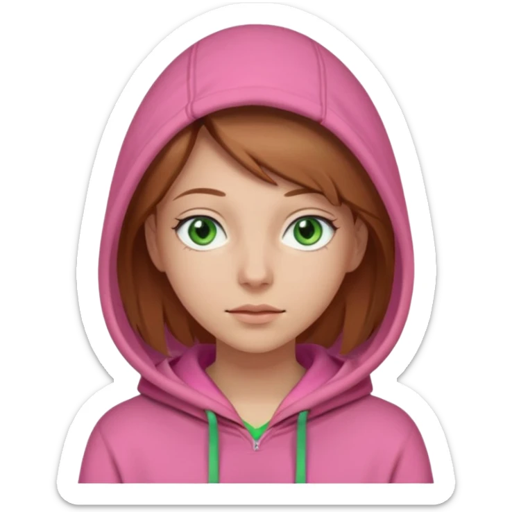  Una donna con una felpa semplice rosa,i capelli sono lunghi fino alle spalle marroni chiaro,gli occhi sono verdi  sticker