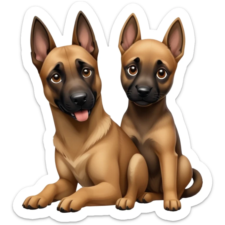 Adult Malinois and a puppy malinois playing with each other sticker