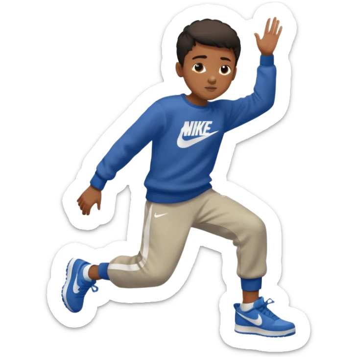 un emoji (qui ressemble à un vrai emoji téléphone)de quelqu'un qui tombe (homme noir pull Nike).Il tombe vers l'avant .Il a 11 ans sticker