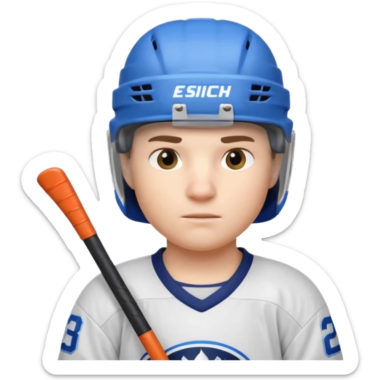 ice hockey player portrait, head and shoulders only, wearing hockey helmet with visor, team jersey collar, holding hockey stick near shoulder, focused competitive expression, 3D cartoon style, mobile game icon style, clean background, no text, no watermark

 sticker