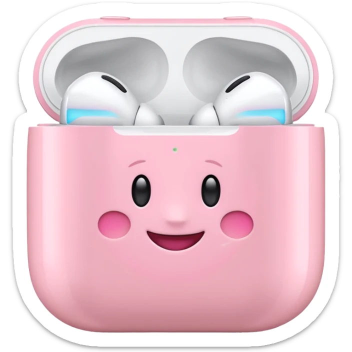 Create a pink happy circle emoji who listens to music on AirPods Max make them always this style 🥹 sticker