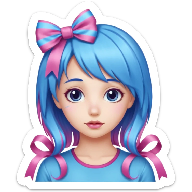 candy girl from candyland very long blue pink mixed candy hair with ribbon and no tattoo sticker