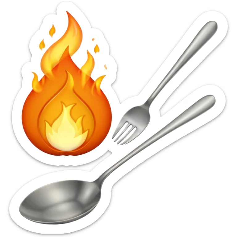 Una cuchara de metal y una llama de fuego por debajo sticker