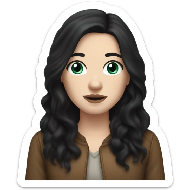 White Girl with long black hair and freckles wearing buffalo bills  sticker