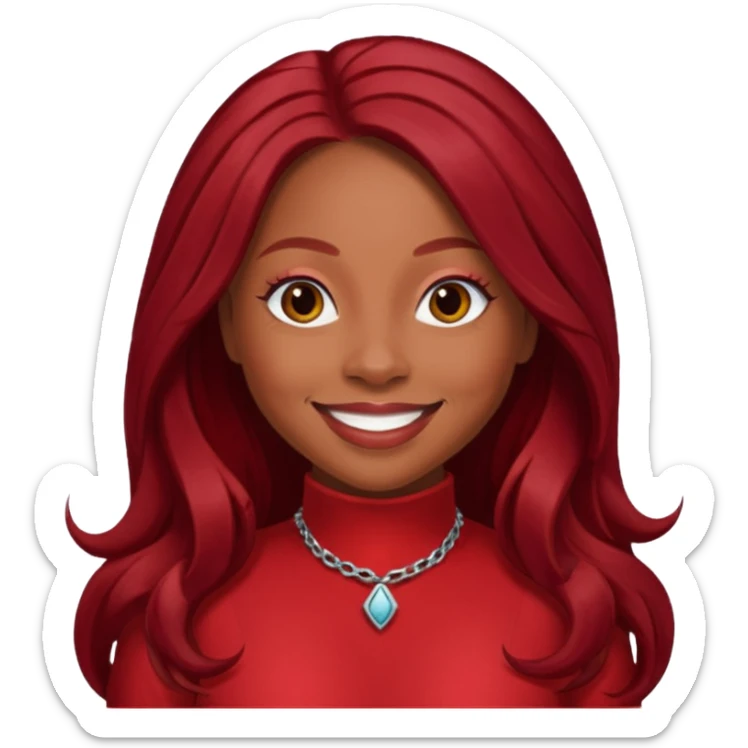 LaTavia Robeson from Destiny's Child with long dark red hair, red outfit sticker