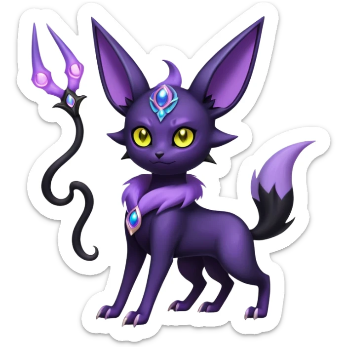 Shiny Exotic Badass Magical Ethereal Royal Mysterious Gothic Noibat-Espeon-Umbreon-Pokémon-Fakémon-hybrid-creature (full body) with horns sticker
