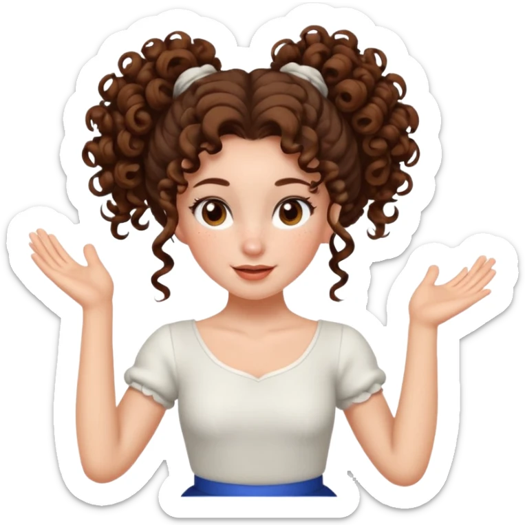 girl with big curly hair in a bun dancer brunette, white, freckles and brown eyes sticker