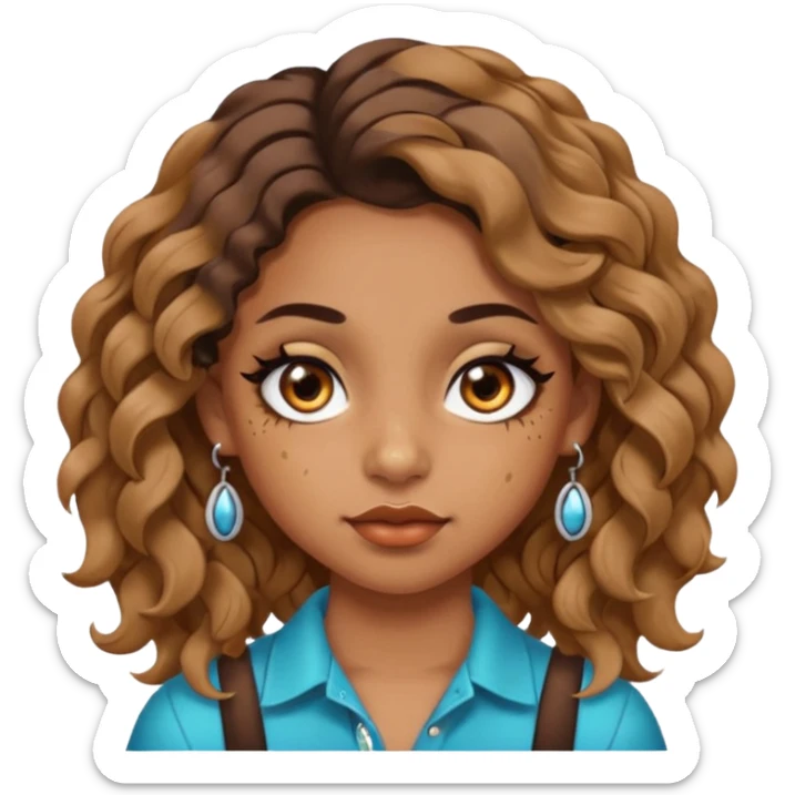girl with wavy hair, almond shaped eyes, birthmark near her eye, tan, with lots of swag, cool, face piercings (no earrings) sticker