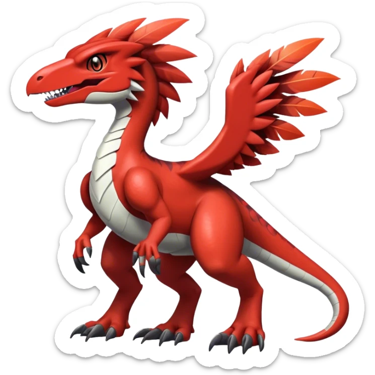 Dark Furry feather-mane Cool Edgy shiny Digimon-Fakemon-Guilmon-Velociraptor-Dinosaur full body   sticker