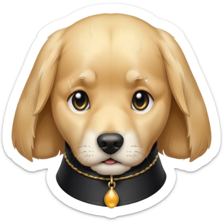 Sad golden retriever dog with tears in eyes, wearing gothic accessories  sticker