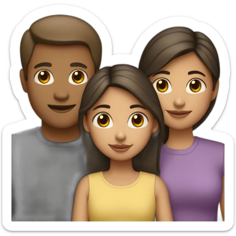A girl hugs her parents (light skin color, dark hair) sticker