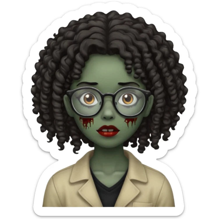 black zombie girl with glasses and curly hair sticker