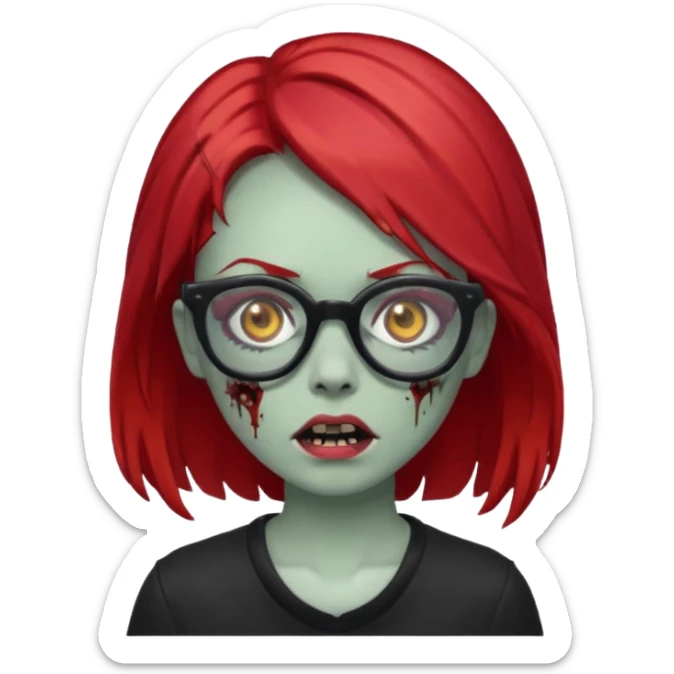 Red hair,black glasses,zombie girl sticker
