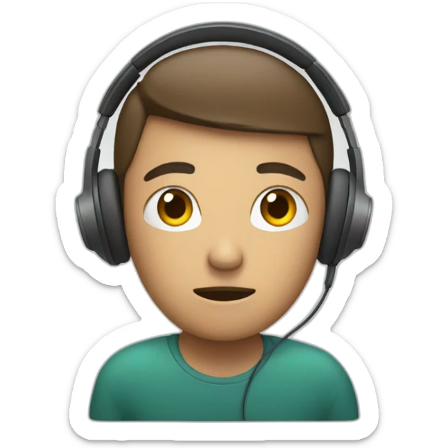 person sitting in front of a computer with headphones on, the person is angry sticker