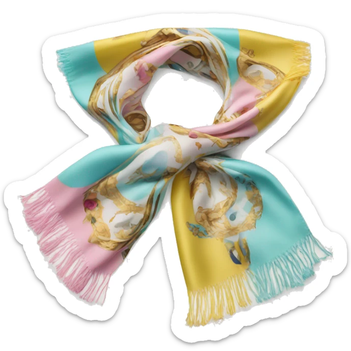 Dolce and Gabbana scarf with colourful pastel ornament print and golden detais  sticker