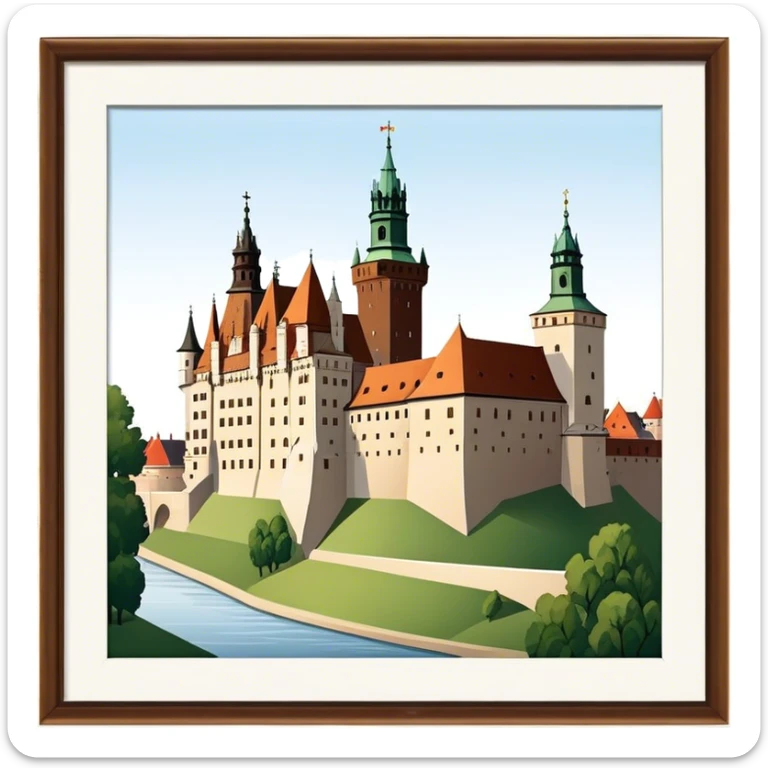 Cinematic Realistic Wawel Castle Landmark Emoji, depicted with the historic royal castle rendered with intricate detail and dramatic, majestic lighting. sticker