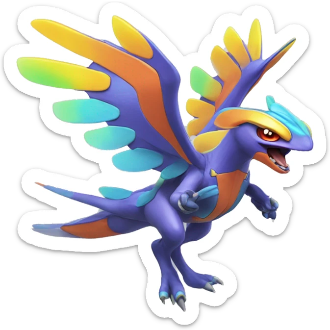 Colorful Neon Colors Vibrant Colors Flying Futuristic Fakémon-Pokémon-Creature Full Body sticker