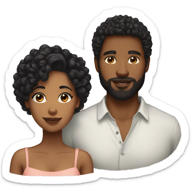 Couple very short haircut black man with beard and mixed race woman with long curly black hair sticker