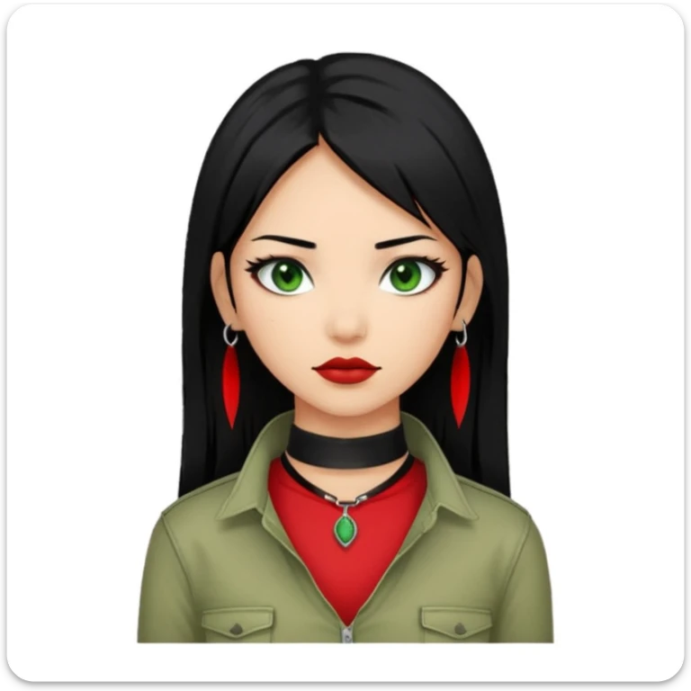 Asian-Latina women with black hair and a red streak with green eyes and alternative/grunge clothing style. sticker