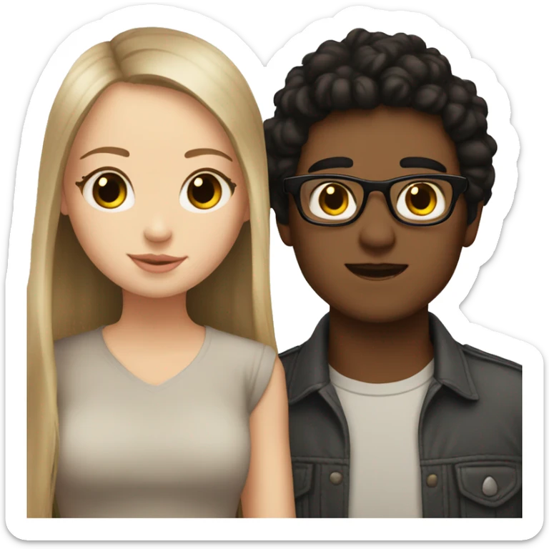 White boy black hair glasses kissing white girl brown hair brown eyes sticker