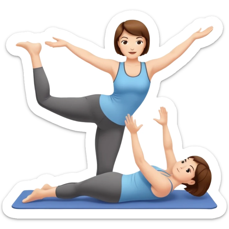Pretty, sexy, mature, slightly curvy white Woman with short brown hair doing Pilates exercises  sticker