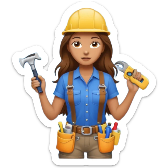 beautiful girl with long brown hair constructing new bathroom area with new shower and amenities  sticker