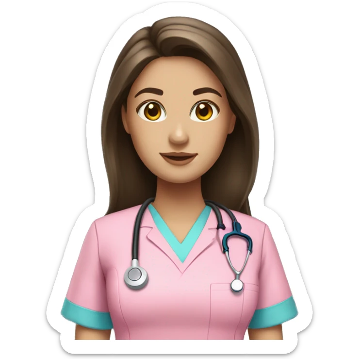 pretty brunette nurse with long hair in pink scrubs sticker
