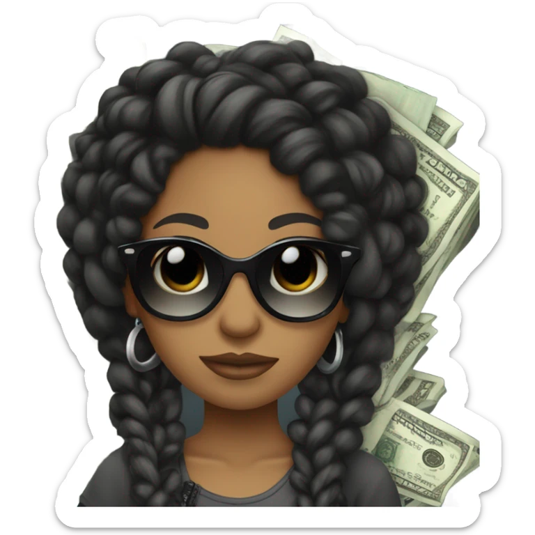 lightskin black girl with braids and curls holding money with sunglasses sticker