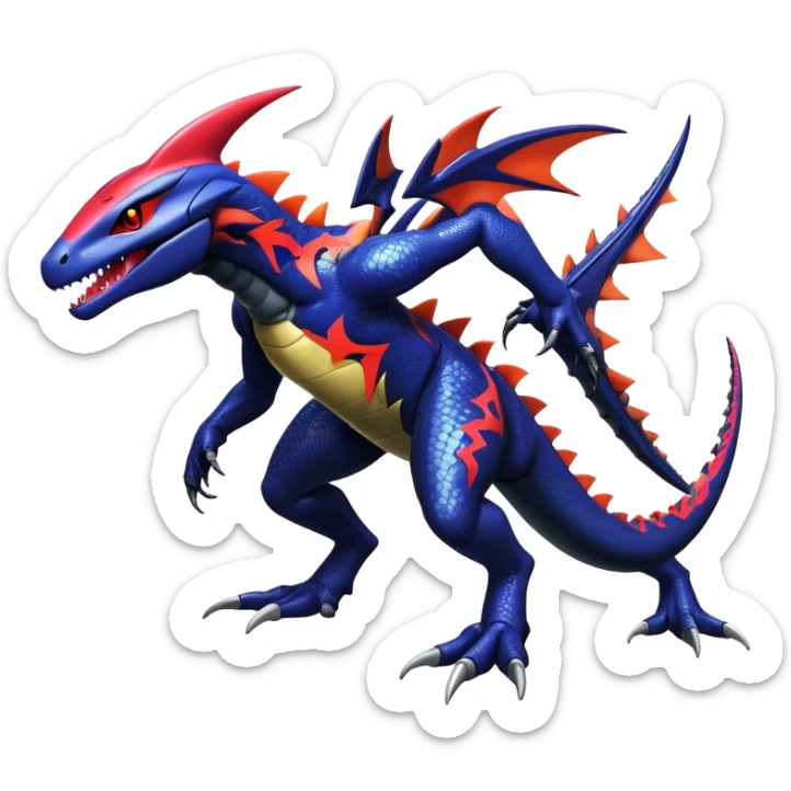 Shiny Exotic Colorful epic Salandit-Garchomp-Genesect-Miraidon-Koraidon-Fakémon-hybrid-creature (full body)  sticker