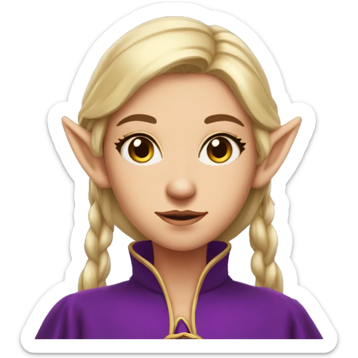 Noble female Elf with Elf ears and blonde hair and purple robes confused look sticker