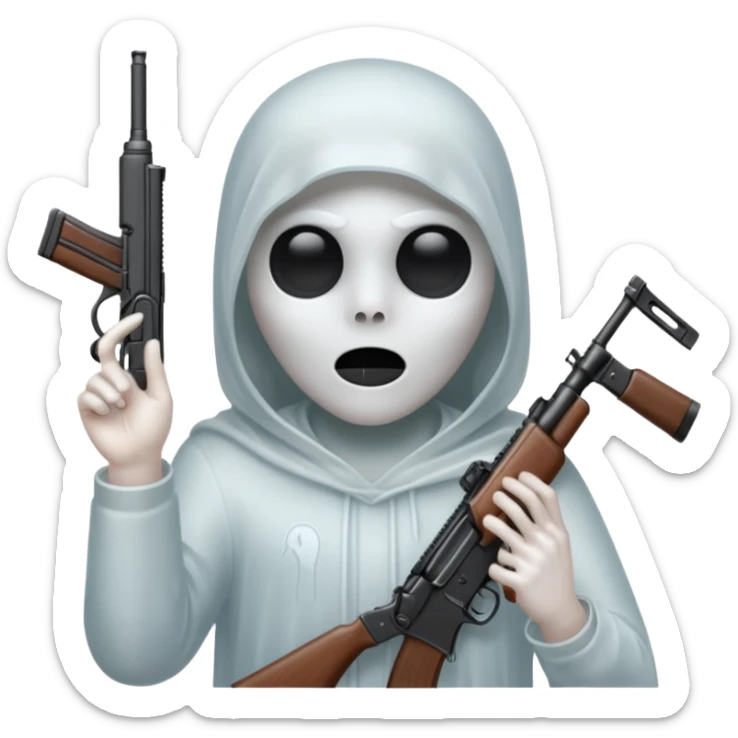 Fantasmas con un fusil y haciendo haciendo en en forma de V con los dedos sticker