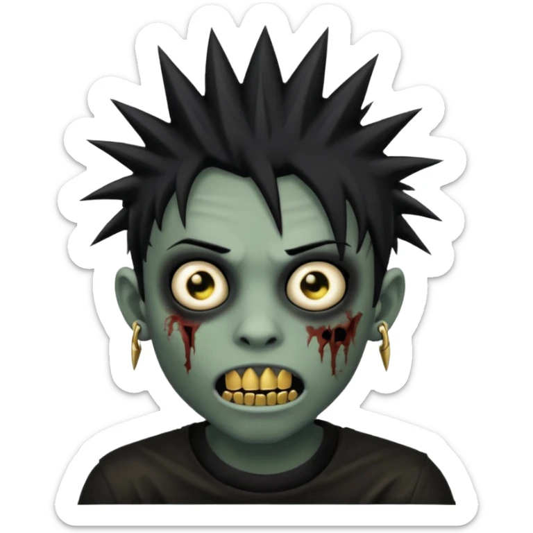 zombie emo black boy emoji with spiky hair and gold grillz sticker