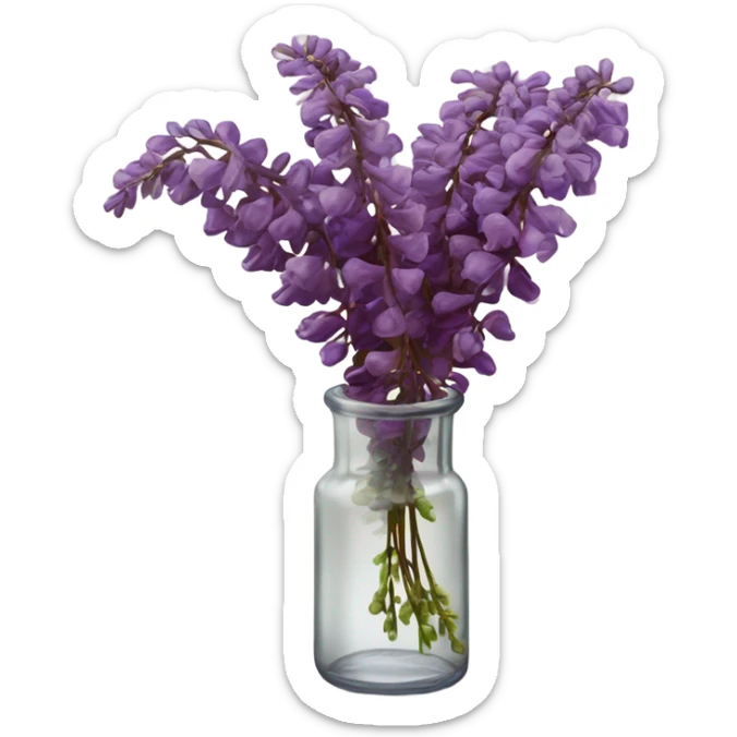 A deep red bouquet of wisteria with a lace ribbon and a tiny glass vial of ink
 sticker