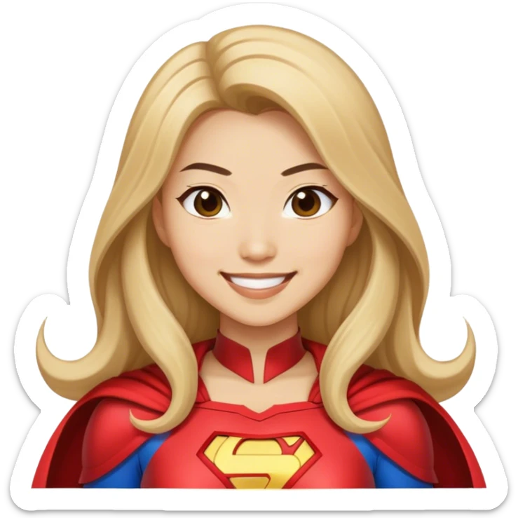 Asian superhero wife with long dark blonde hair light skin smiling sticker