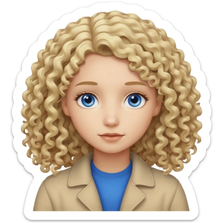 Curly blond blue eyes. Long hair cool beige blond. Longer hair beige ash blonde. sticker