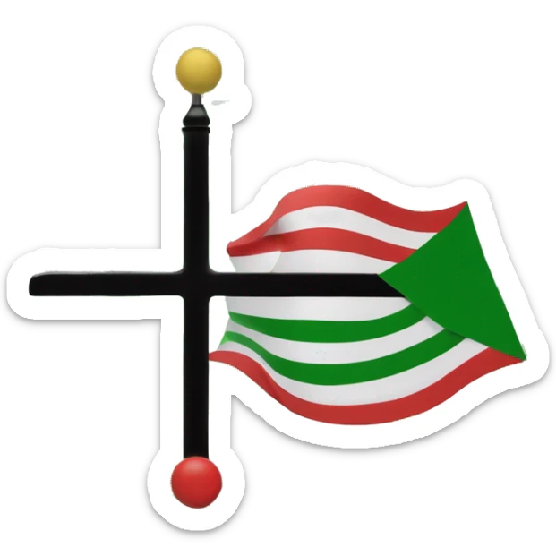 A flag with 3 horizental lane top of them is red middle of them is white and downer lane is black in center of white part draw a green star in green circle sticker