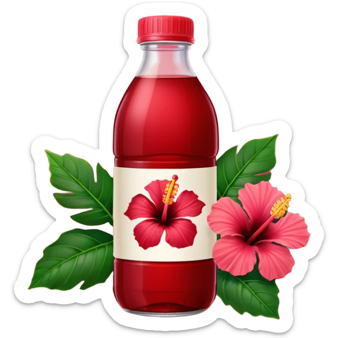 sobolo emoji (Ghanaian frink) in a plastic bottle and make the juice dark red  but a hibiscus on it and  write sobolo on it sticker